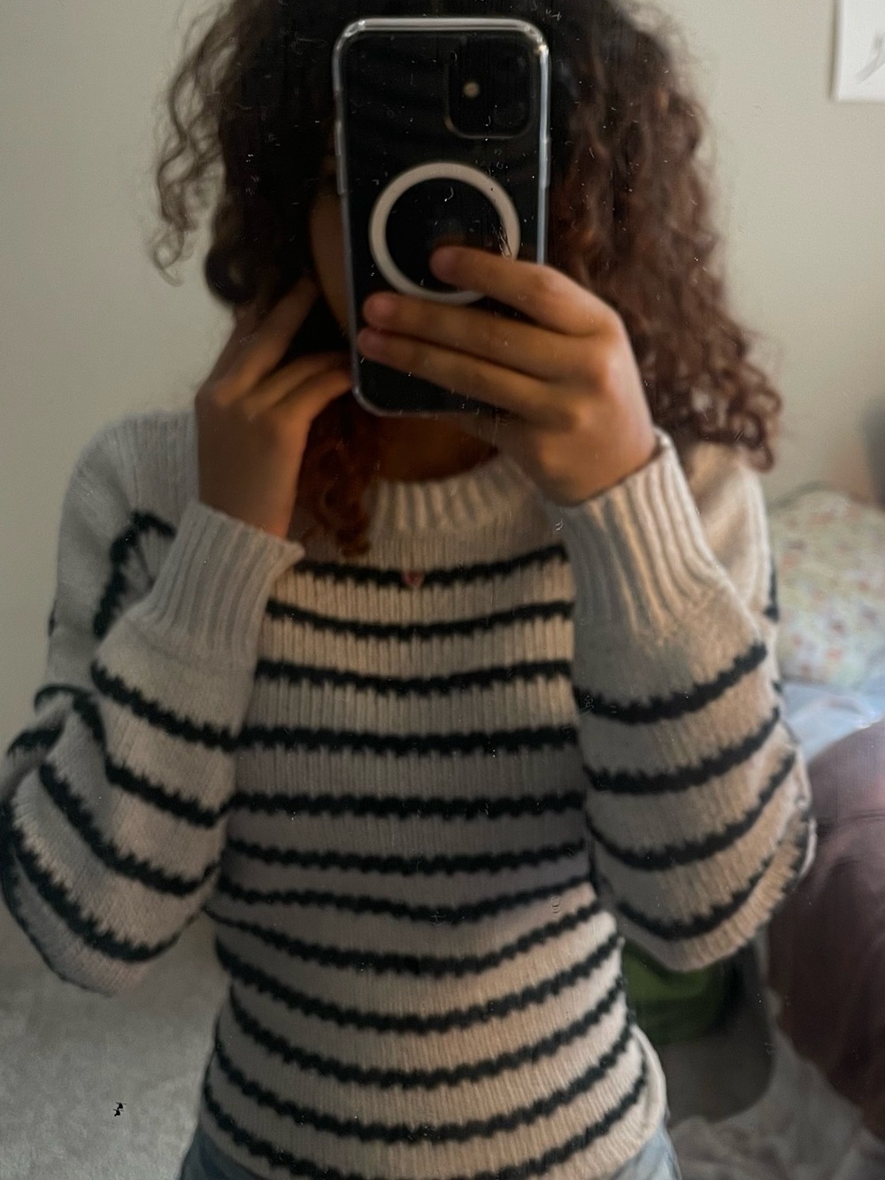 Pink clover Maylah balloon sleeve Black Striped Knit Sweater
